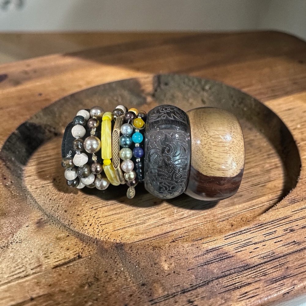 Boho Turquoise & Silver Beaded Bracelet Stack - Multilayer Beachy Wrap Set